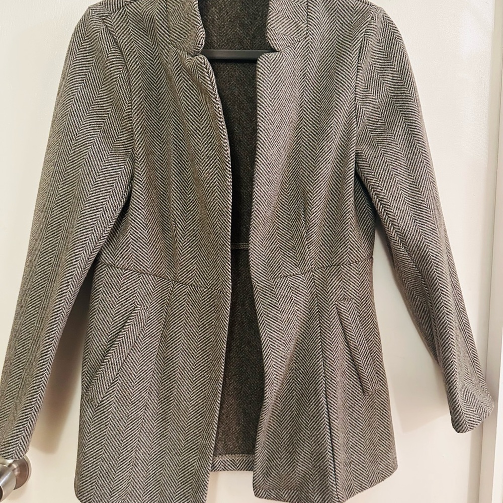 SHEIN Black and White Herringbone Trench Coat